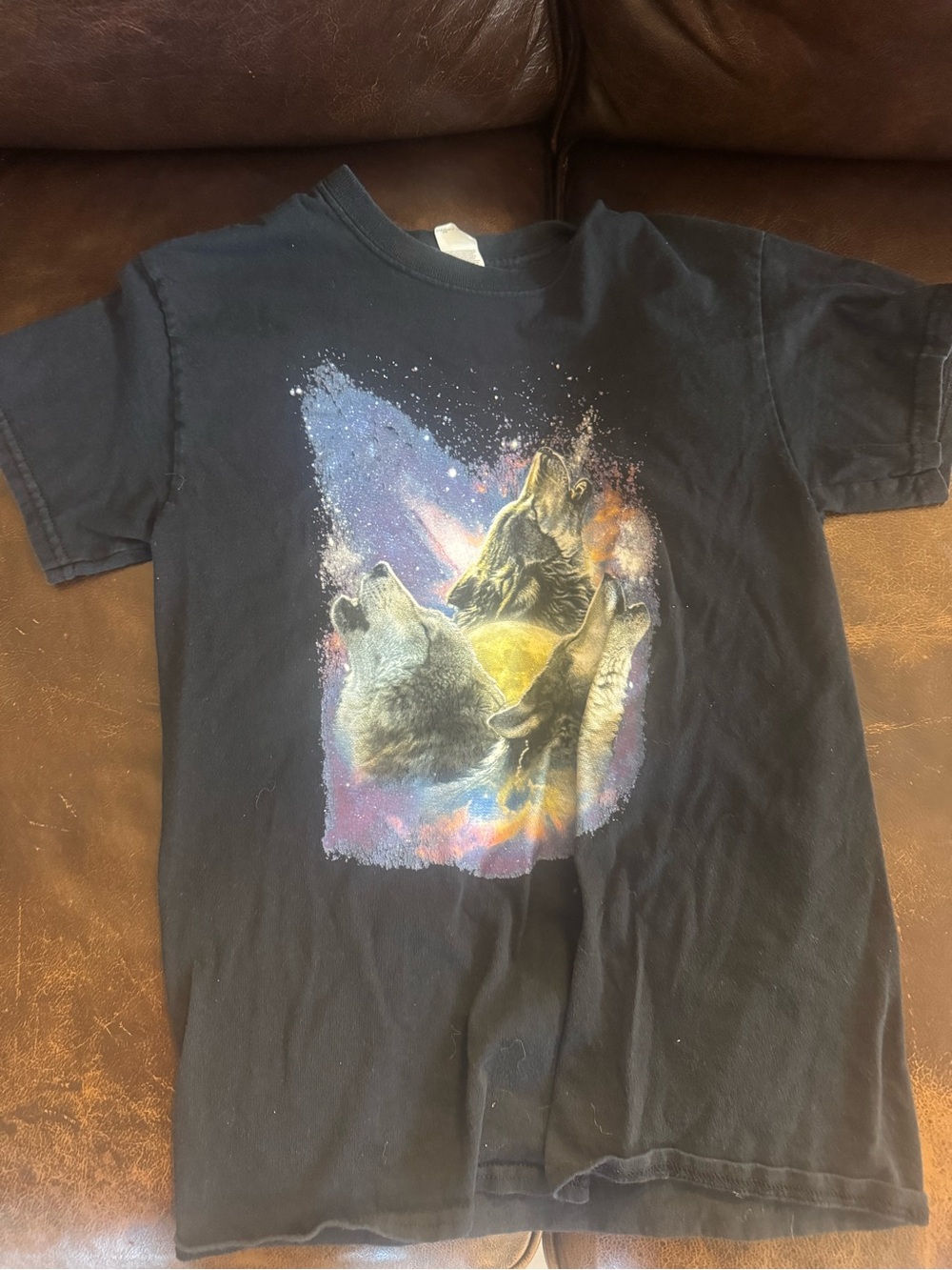 Gildan Black Kids Three Wolf Howl Tee with Cosmic Colors
